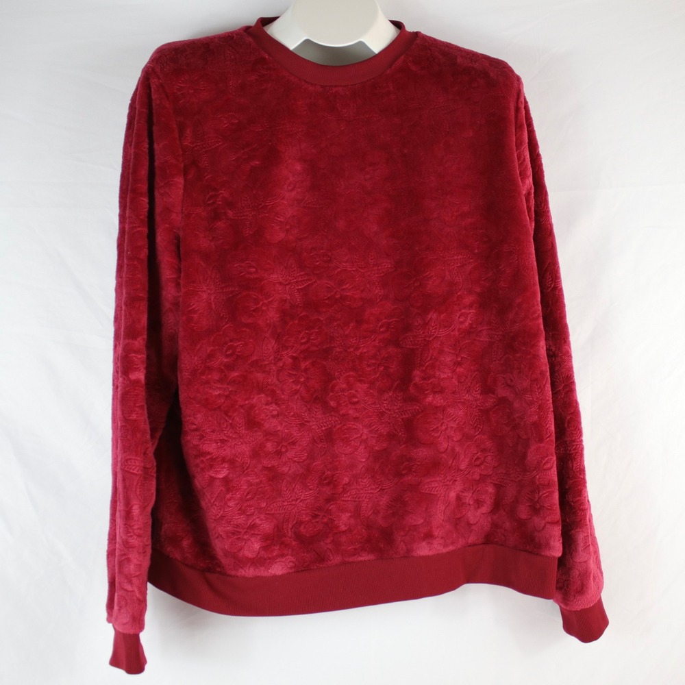 Love‎ Life Red Floral Fleece Crewneck Sweater Womens Size XL